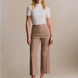 Sezane Martin Crop Trousers - Size 8 - Brown/Ecru Gingham